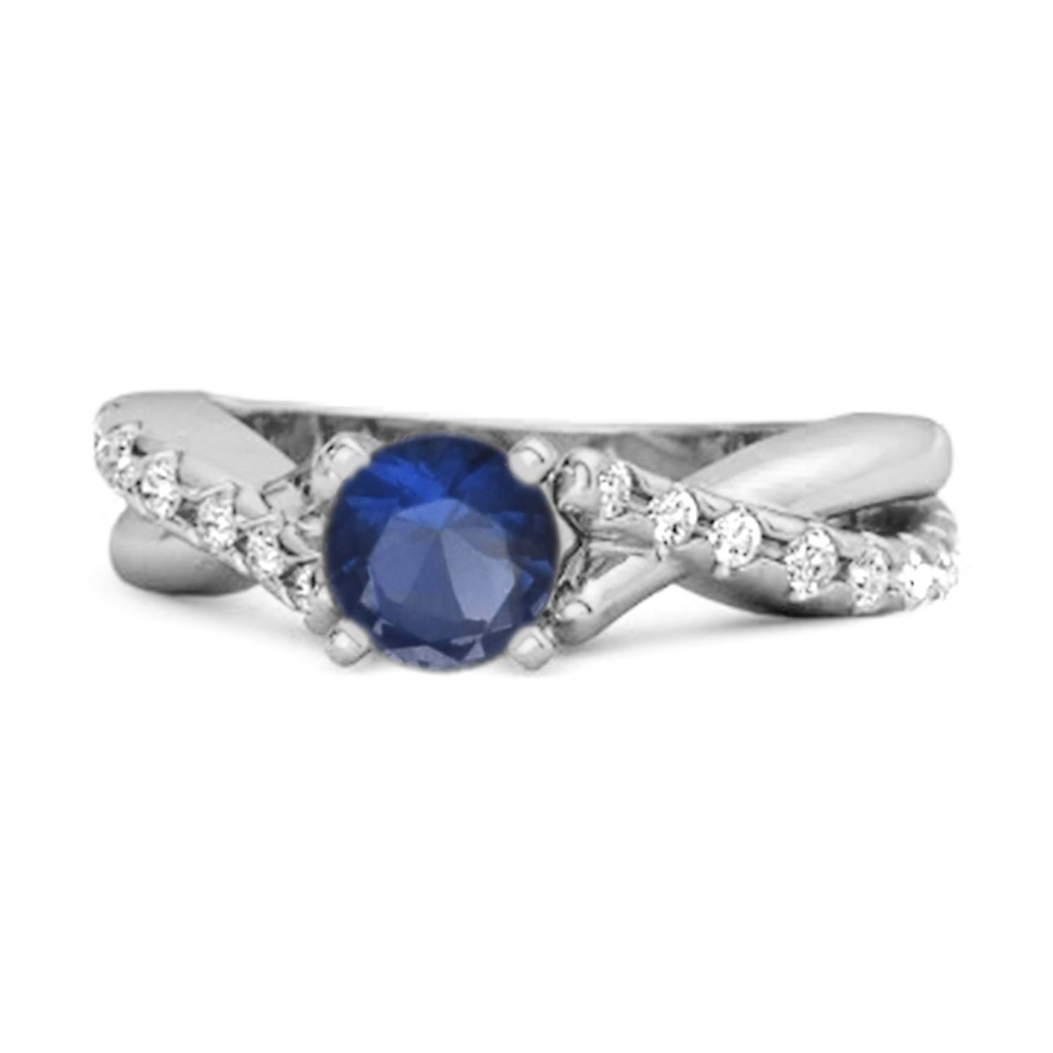 Blue Sapphire Crisscross Stackable Ring - 925  Sterling Silver 9 белый