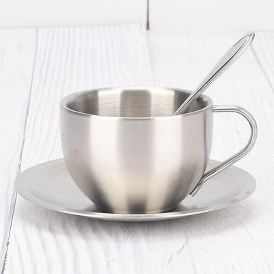 BR180ml 304 Stainless Steel Espresso Cup Double-layer Insulation Coffee Cups and Saucers Afternoon Tea Cups Mugs Couple CupsEY