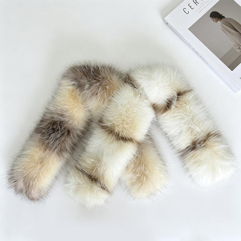 Winter fur scarf thickened warm plush cross scarf fur collar contrasting color double-sided fur scarf fur collar