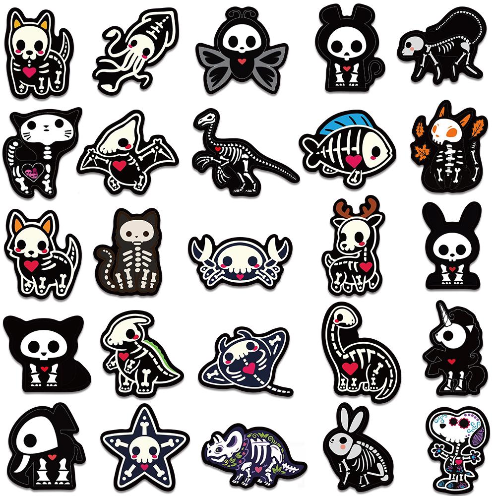 50Pcs Black White Animals Skeleton Skull Graffiti Stickers Diy Motorcycle Laptop Phone Helmet Car Stationery Bike Cool Decals