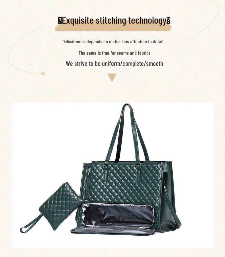 Insulated Black Diamond Lunch Bag with Handle & Shoulder Strap for Work or Picnic