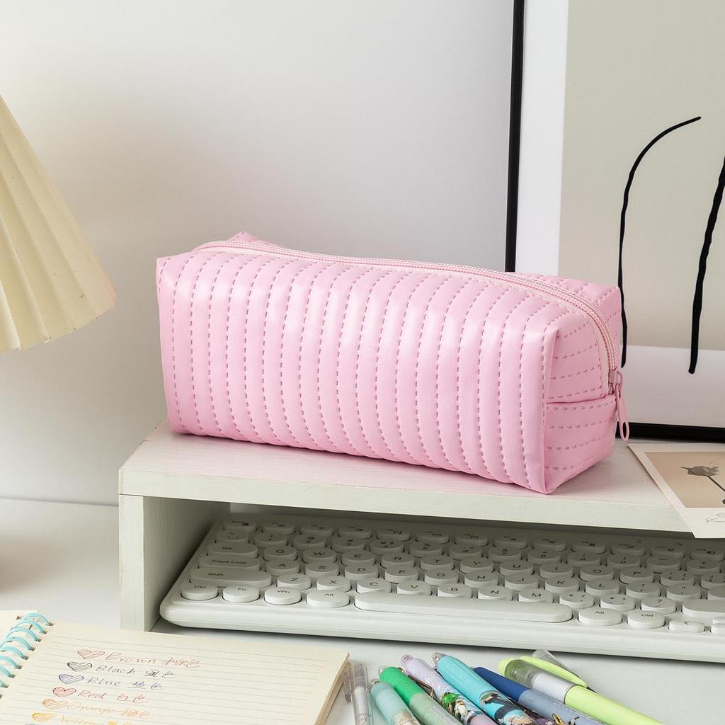 Large Capacity Japanese Style Leather Pencil Case for Female Students - Candy Color