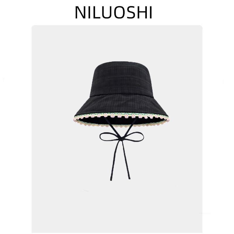 Sweet and cute lace blue bucket hat women's spring summer sunshade sunscreen basin hat outdoor big brim climbing hat tide