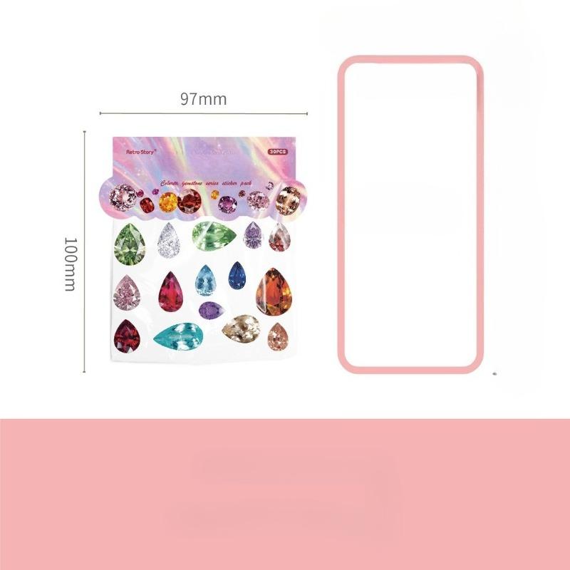 30 Pcs INS Cartoon Gemstone Sticker Pack Scrapbooking Material DIY Decorative Diary Album Aesthetic Stationery Labels Stickers
