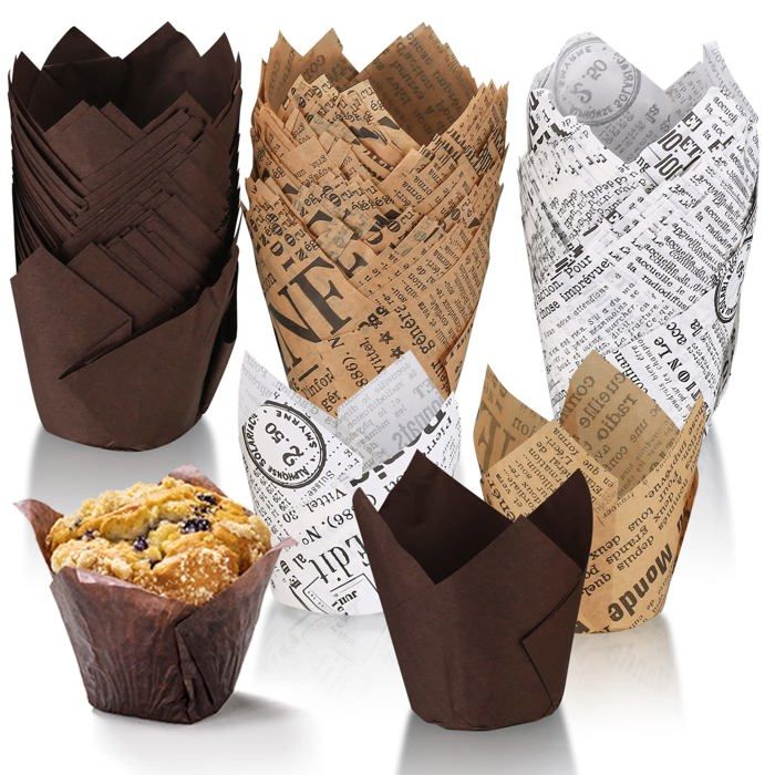 Moules à muffins - fulushouxi - 150 pièces - papier sulfurisé - design tulipe - résistants à la chaleur