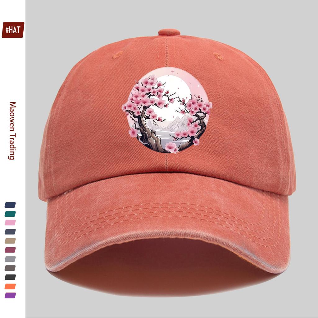 pc Japanese Anime Cherry Blossom Trucker Hat Adjustable Snapback Cap with Print Lightweight Washed Vintage Suitable for Men
