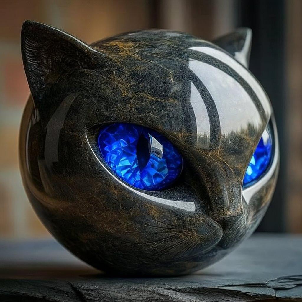 Black Red Green Eye Cat Stone Figurine Resin Cat Head Healing Stone Marble Texture Cat Stone Keepsake Gift Office Desk Cat Decor