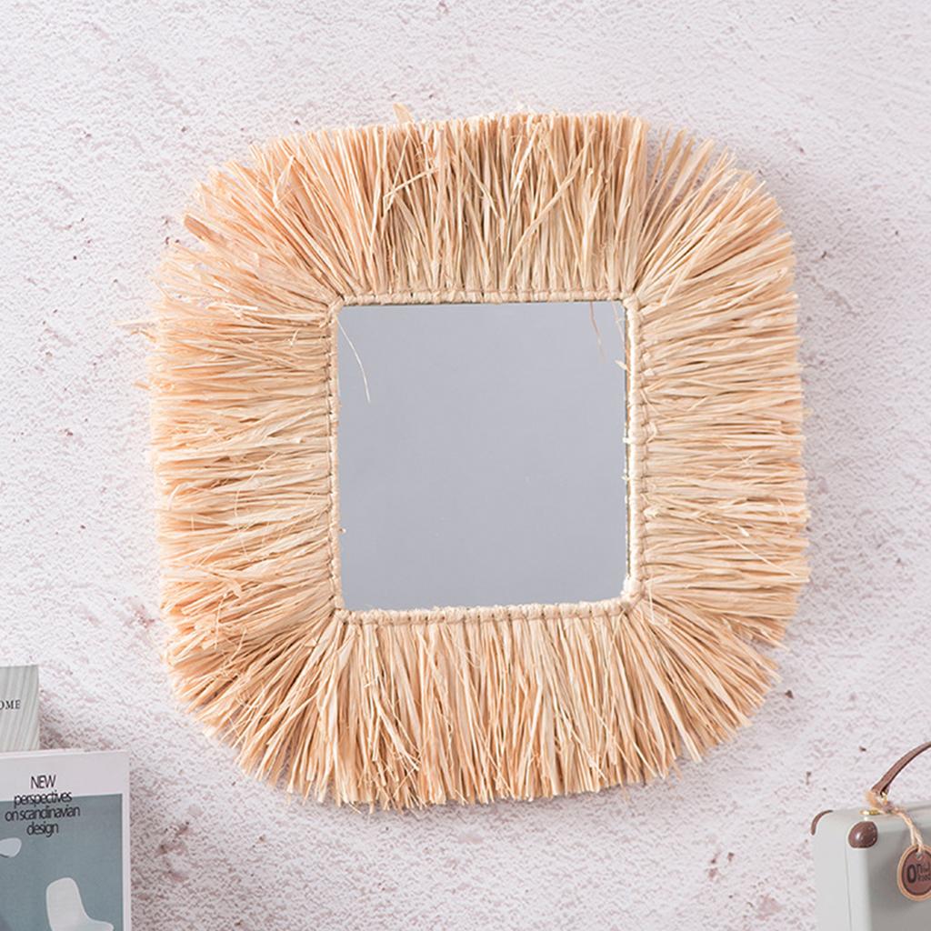Hand Woven Rattan Hanging Mirror Innovative Art Decoration Makeup Mirrors Bathroom Bedroom Wall Hanging Mirror
