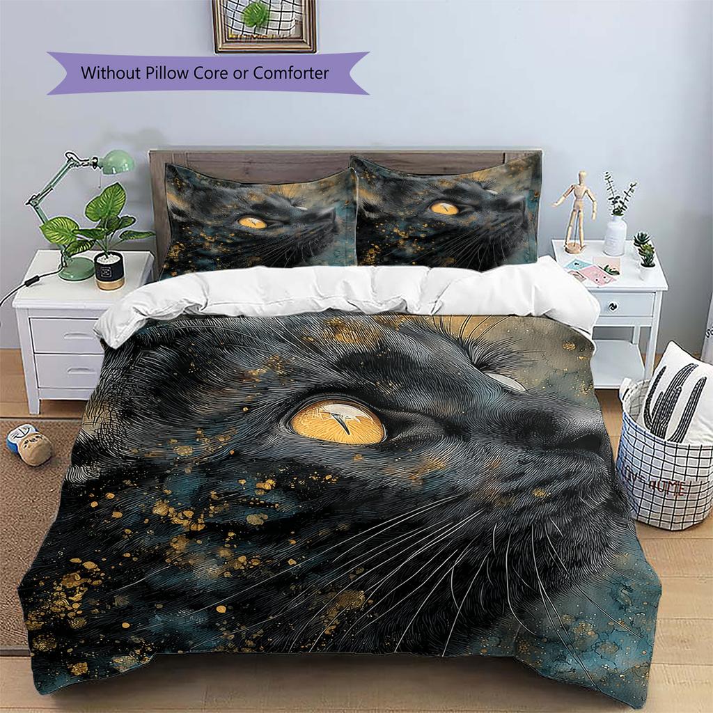 Black Cat Pattern Bedding Quilt Set  Home Decoration  Gift (1 * Duvet Cover + 2 * Pillowcase  Without Core)