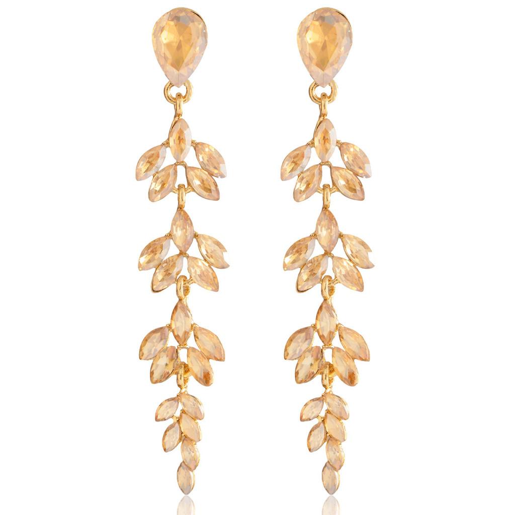 Fashion Gold Plated Leaf Drop Earrings For Women With Crystals Elegant Party Jewelry