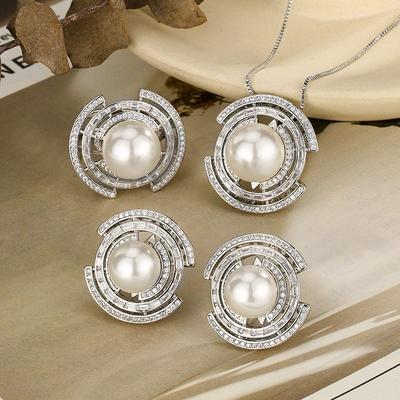 Accessories Imitation Pearl Austrian White Bead Set Necklace Ring Earrings Premium Women'S Retro Light Luxury