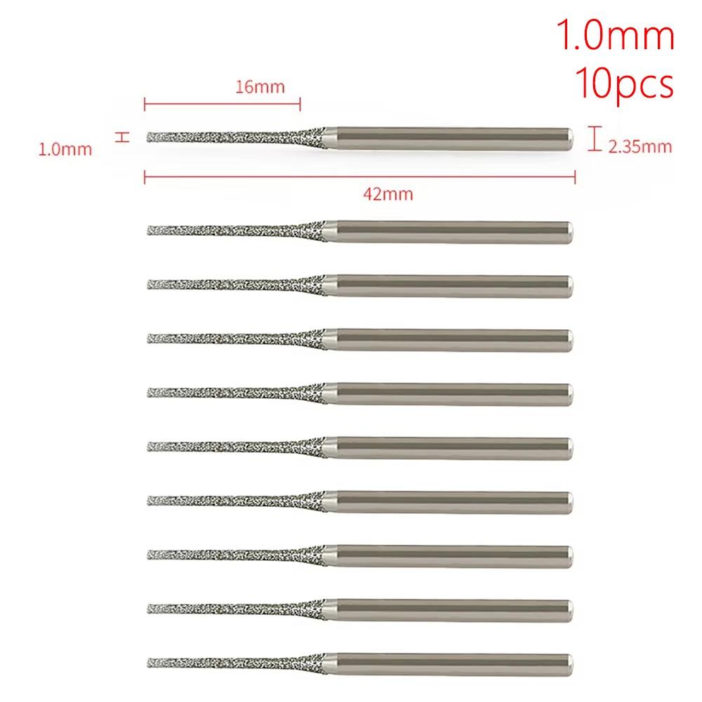 10Pcs 0.8-2.5mm Diamond Coated Drill Bits Silver Grinding Burr Bits  For Drilling Glass Woodworking