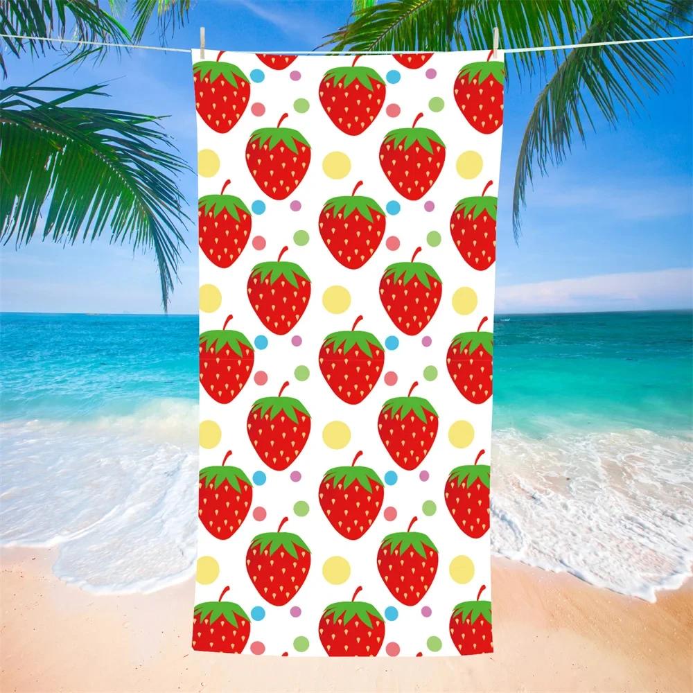 Serviette de Plage Microfibre Fraises Serviette de Bain Absorbante Fruits Légère Séchage Rapide Serviette de Piscine Parfaite pour Hommes et Femmes