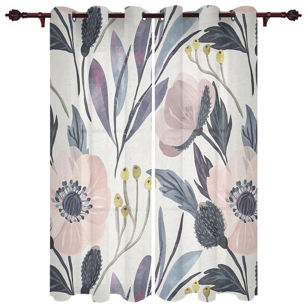 Flowers Bloom Turquoise Plants Roses Window Curtain For Living Room Bedroom Luxury Home Kitchen Decor Items Curtains