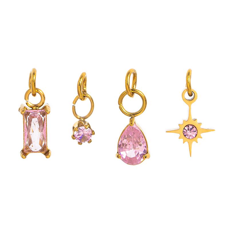 4Pcs/Set Stainless Steel Cubic Zirconia Birthstone Charms Mini Pendants For Diy Necklace Bracelet Jewelry Gift