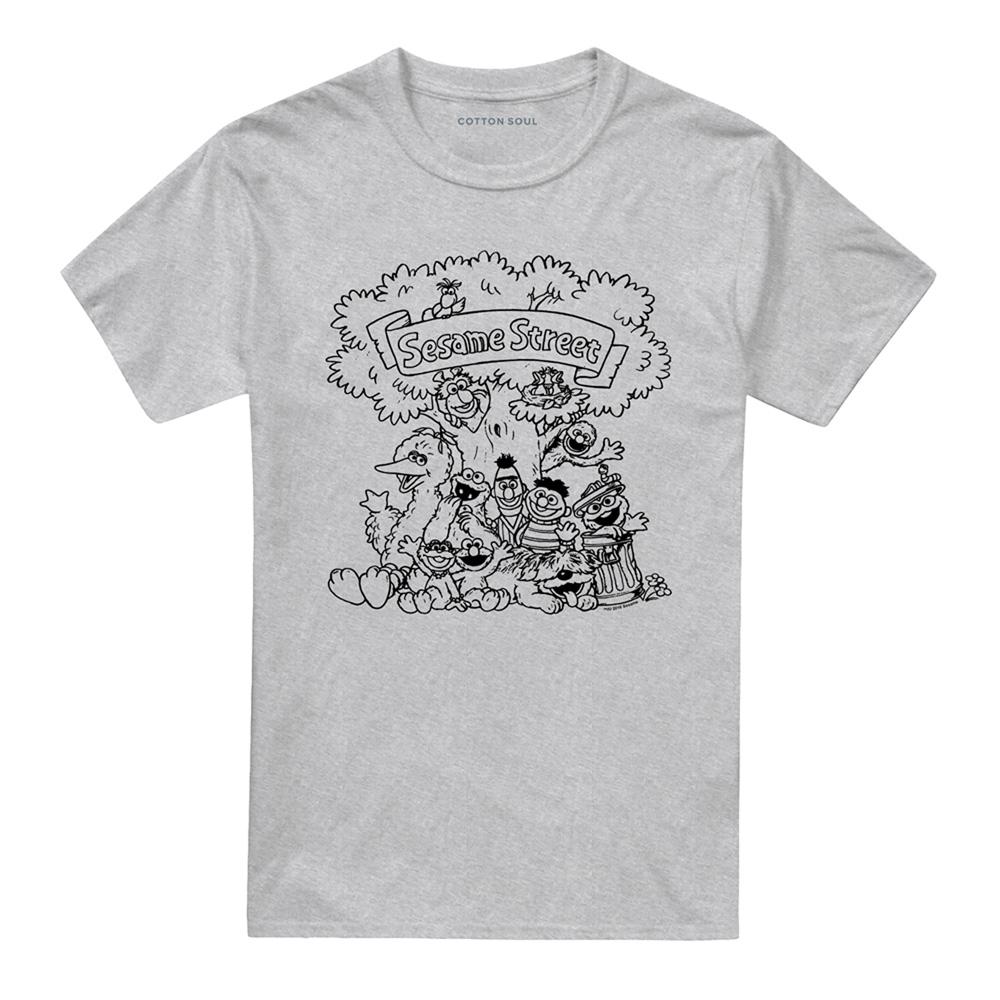 Sesame Street Unisex Adult Simple Street Group Shot Heather T-Shirt