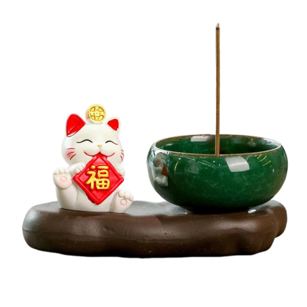 Gift Creative Lucky Cat Incense Burner Chinese Style Ceramic Aromatherapy Base Cute Zen-like Tea Table Oraments Offices