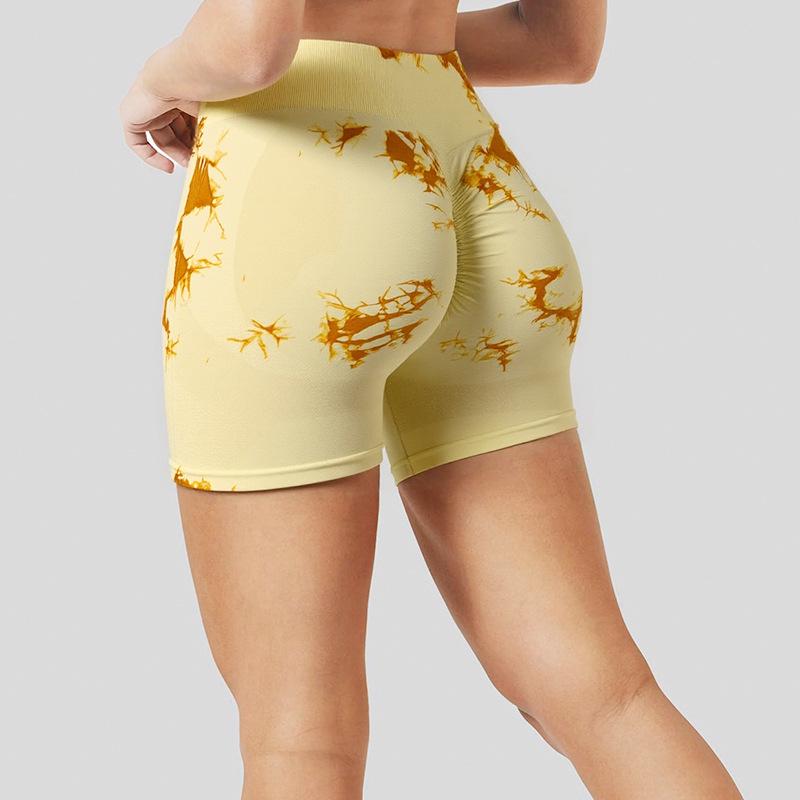 Women's High-Waisted Tie-Dye Yoga Shorts - Comfortable, Elastic, Athletic Wear for Fitness