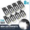 12V LED T10 501 Lamp White Car Interior Lighting Glass Base Light Bulb X8