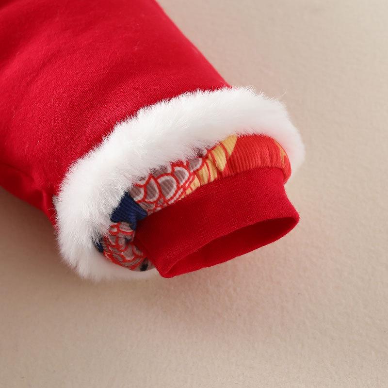 Free Hat: Thickened Baby New Year Outfit – Red Festive Baby Clothes for New Year, Full Moon, or First Birthday Plus Velvet