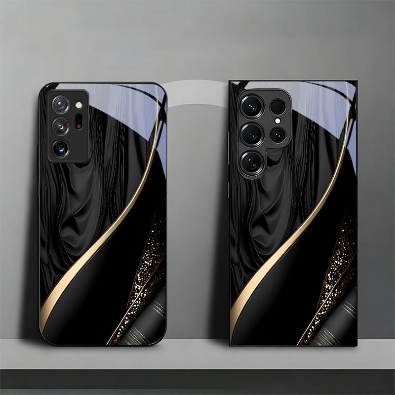 Silk Golden Line Black Phone Case For Samsung Galaxy Note 10 20 A 06 A07 12 A13 A14 A15 A16 A17 A22 A23 A24 A25 A26 Glass Cover