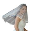 HX6F Luxurious Pearls Decors Bridal Veils Headpiece Soft Sheer Seethrough Tulle Veils For Wedding Event Photography Accessories