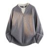 Unisex Retro Japanese Style Knit Sweater With Color Block Design Loose Fit Round Neck Pullover Fall Daily Wear