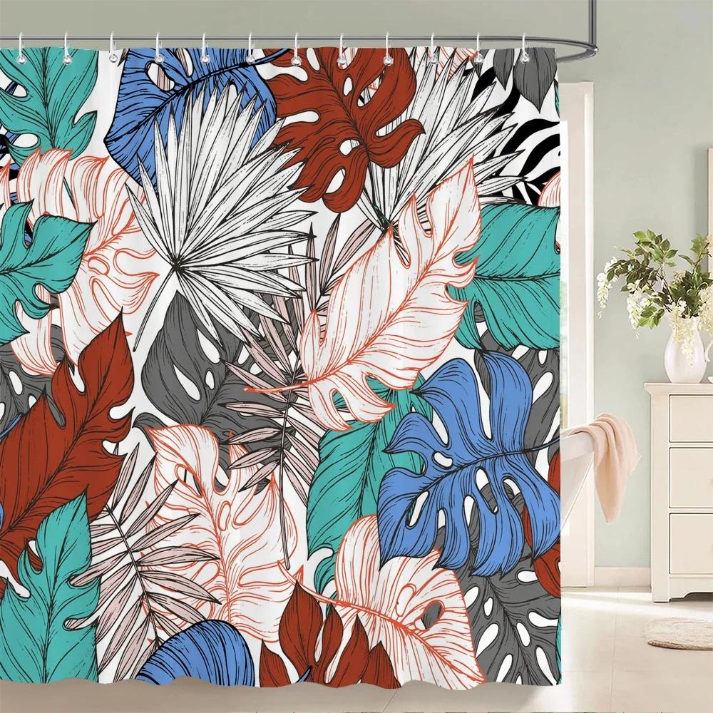 Palm Trees Leaves Shower Curtain Bathroom Waterproof Polyester Shower Curtain Printing Curtains for Bathroom Shower with Hook0