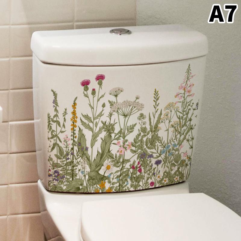 1Pcs Flower Floral Toilet Stickers Green Plant Leaves Wall Stickers Decoration Waterproof Self-Adhesive Decals Bathroom Sticker