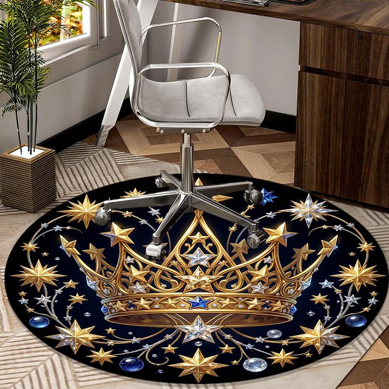 Royal Crown Stars Round Carpet Chair Cushion Round Entryway Rug, Soft Round Rugs for Living Room, Bedroom, Circle Carpet Decor Gifts