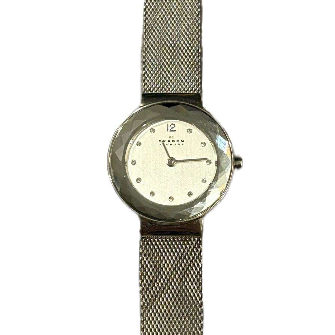 Used SKAGEN Watch Quartz Mesh Belt Cut Glass Silver