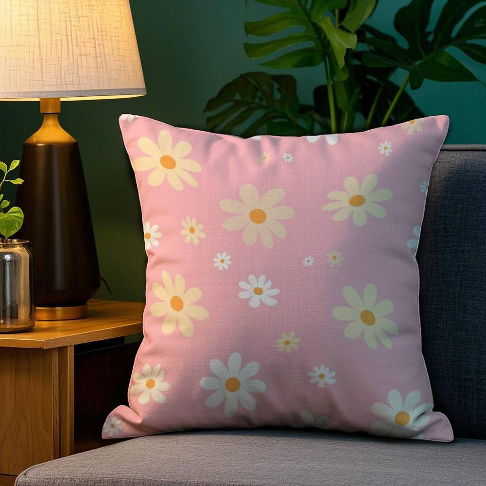 Romantic Daisy Print Spring Pillow Case Plush Fabric Soft Double Sided Print Home Sofa High Quality Cushion Cover Throw