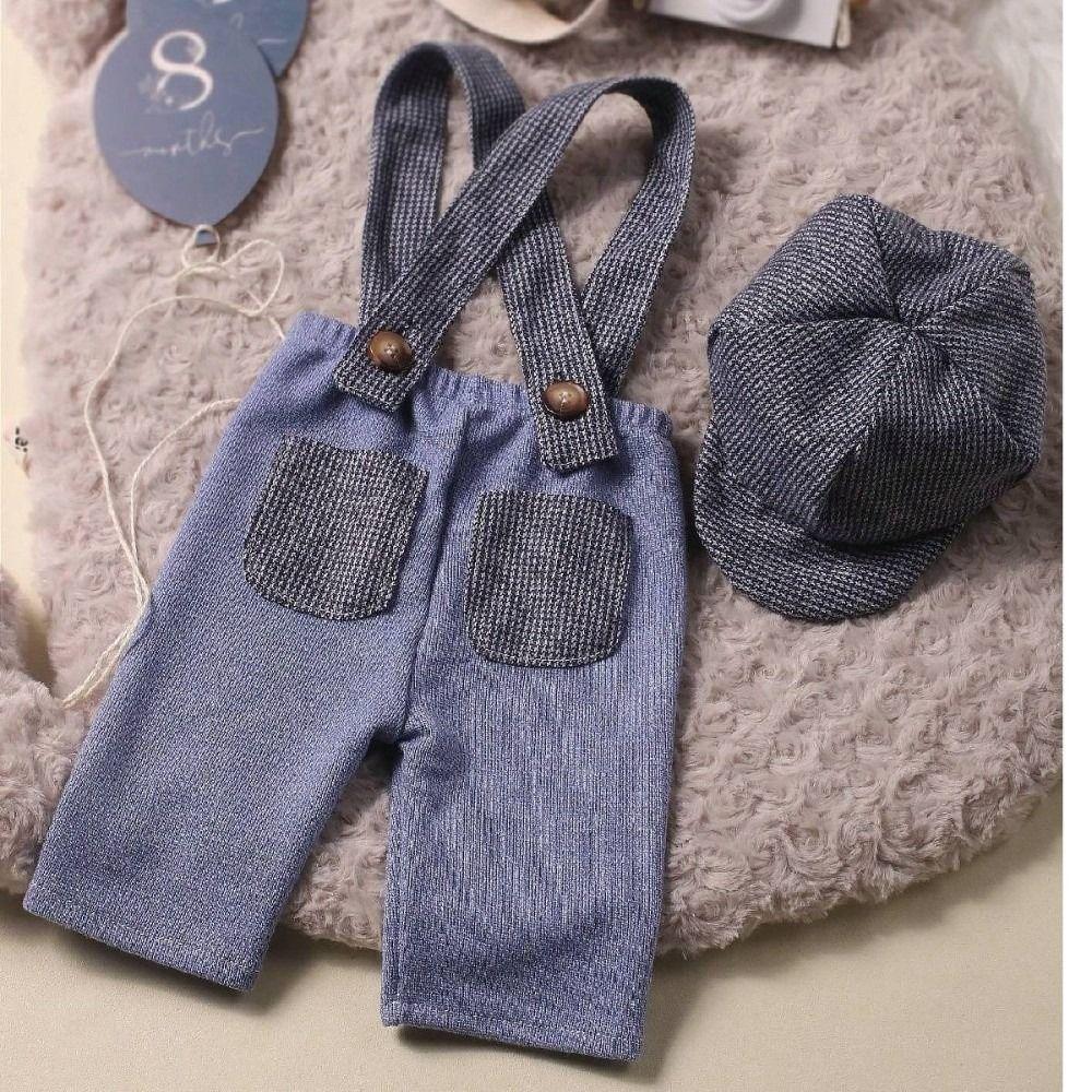 Suspender Romper Newborn Photography Outfit Newsboy Hat Baby Romper Set  Baby Photo Shoot
