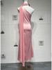 2026 Euro-Amerikanischer Stil Sexy Neckholder Satin Bodycon Kleid mit Rüschen