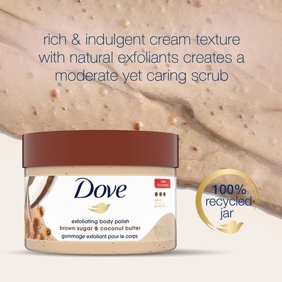 DOVE Exfoliating Body Polish Scrub Dry Skin Brown Sugar & Coconut Butter,Gently Exfoliates & Moisturizes Instant Soft &Sulfate-Free,Coconut Scent,298G