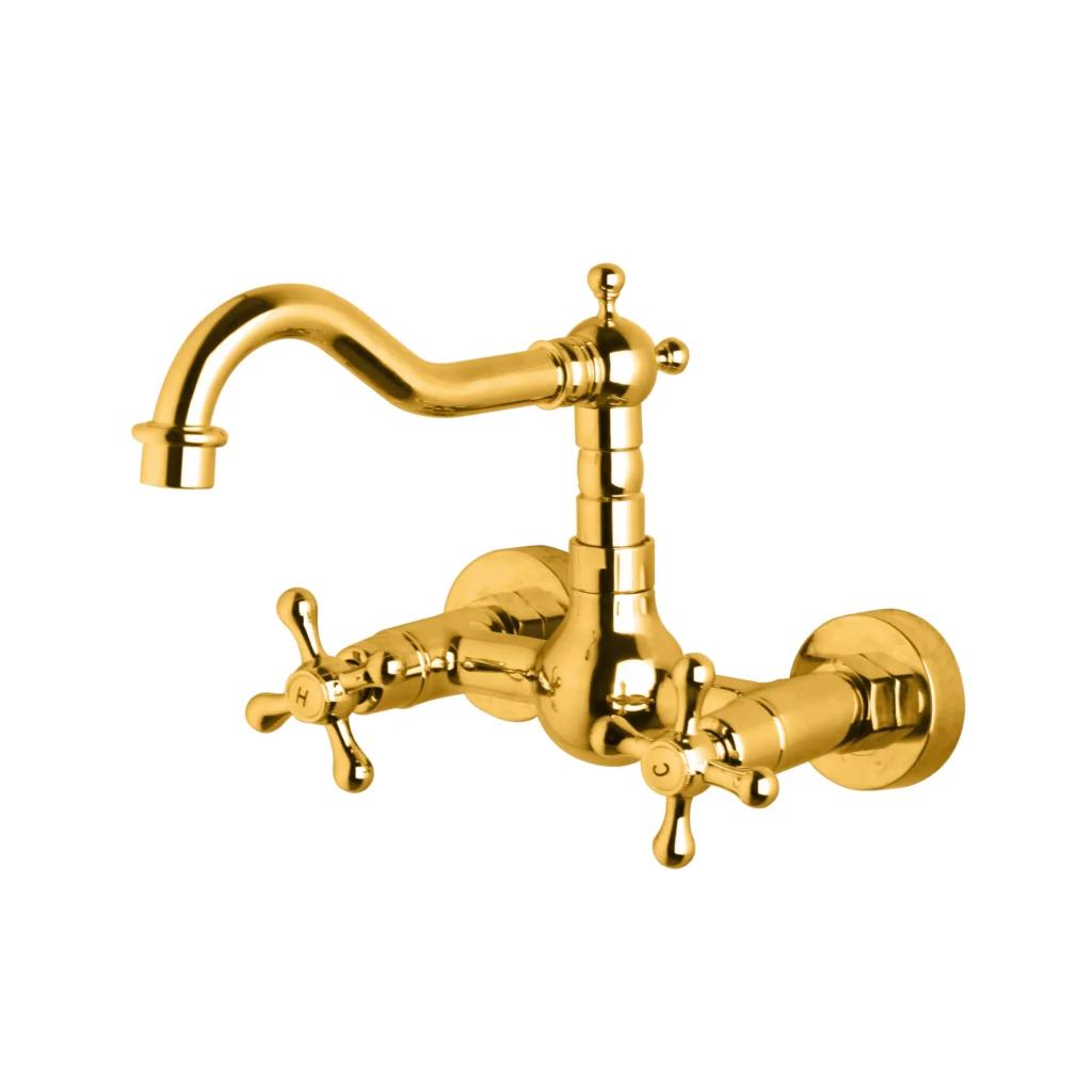 KEMAIDI Antique Brass Bathroom Basin Sink Faucet Tap Dual Handles Wall Mounted Hot Cold Water Mixer Tap 360 Swivel Spout Faucets