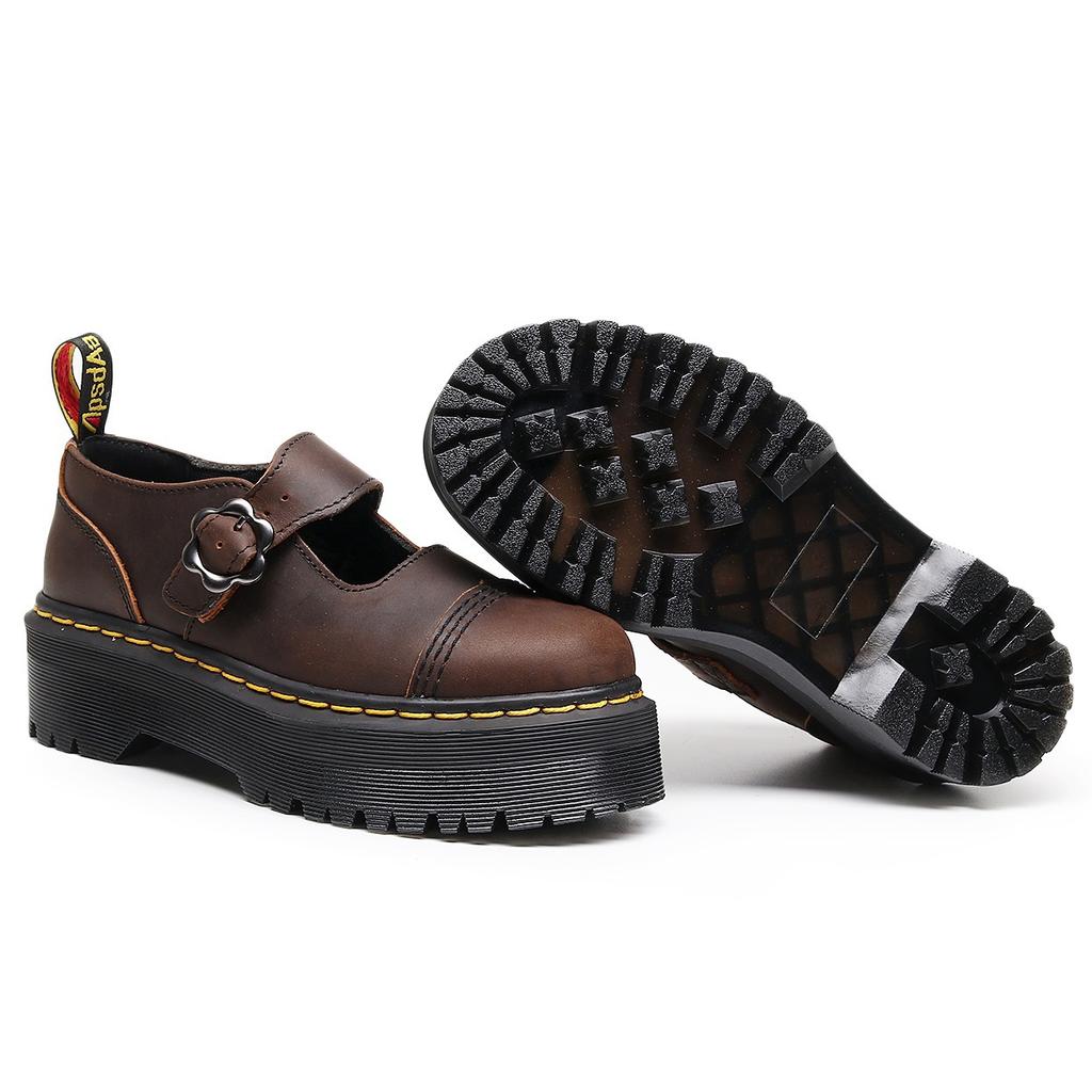 New platform T-band Mary Jane women's shoes, genuine leather low-top small leather shoes, first-layer Crazy Horse Brown College Muffin British
