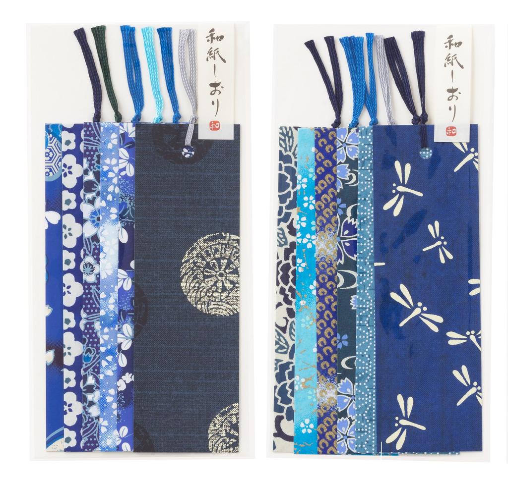 Kawasumi Washi Yuzen Washi Set A Set B Total 12 designs Bookmarks, Blue, (6 designs) + (6 designs),