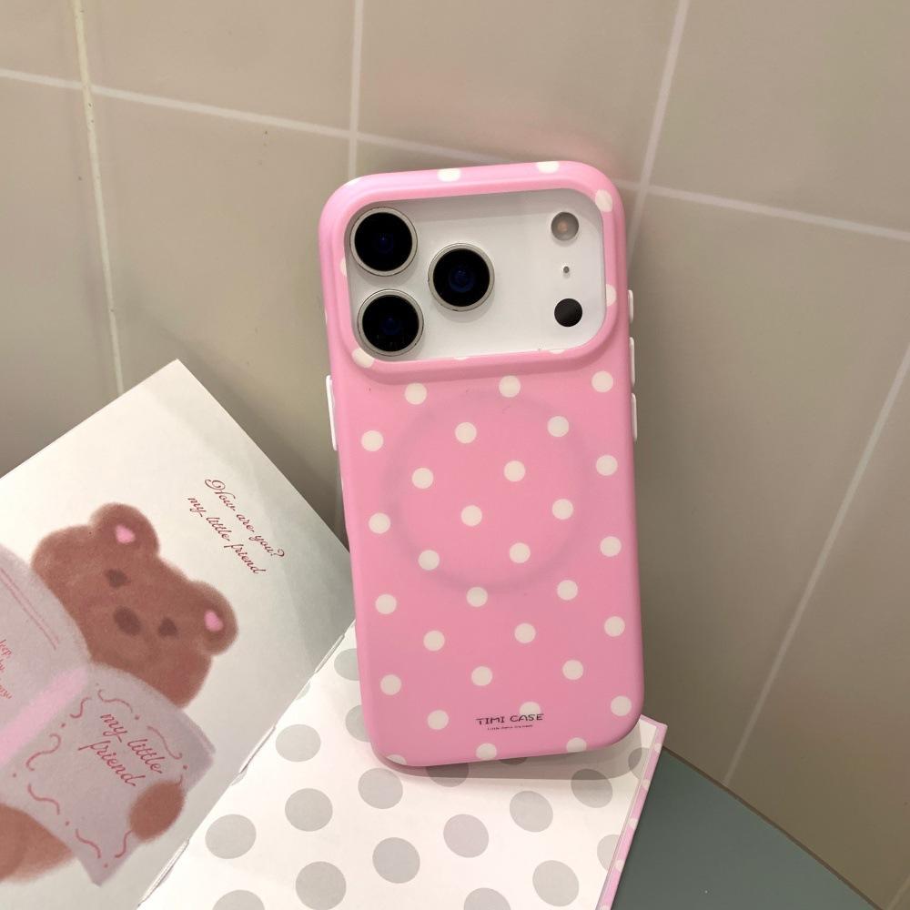 Ins Polka Dot Magnetic Suction Bracket Personalized Coconut Bracket Apple 17promax Mobile Phone Case Is Suitable for 16pro Double Layer