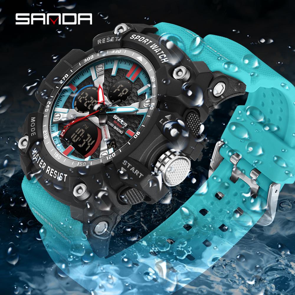 SANDA Fashion Men's Electronic Watch Multi Functional Outdoor Sports Waterproof Calendar Night Light LED Men's Watch