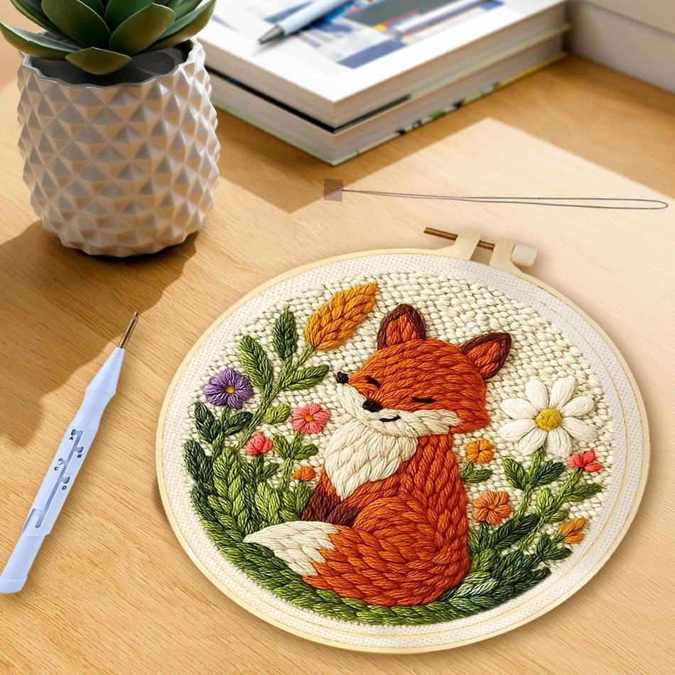 DIY Punch Needle Embroidery Kit with Yarn Landscape Pattern Starter Kit Magic Tufting Set Poking Cross Stitch Tools For Knitting