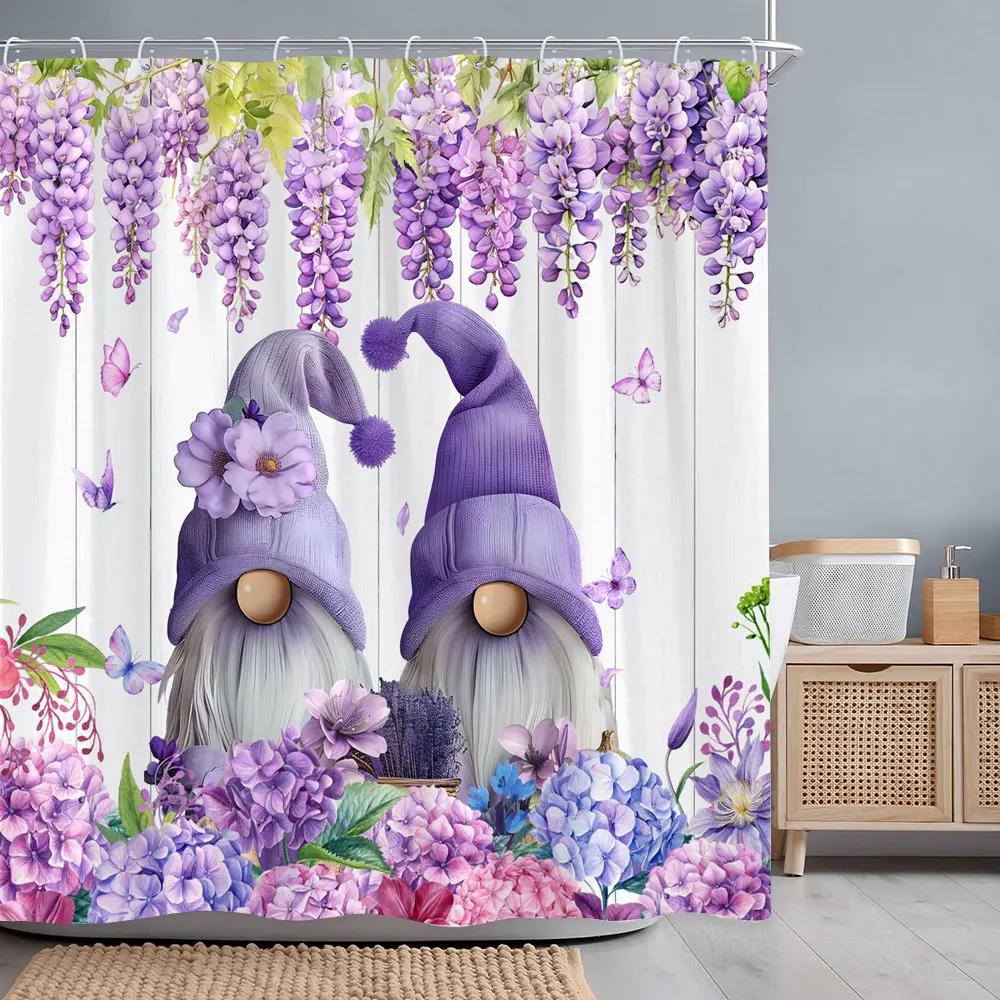 Purple Vine Hat Wizard Shower Curtain Butterfly Dahlia Watercolour Polyester Fabric Shower Curtain Bathroom Decor with Hooks