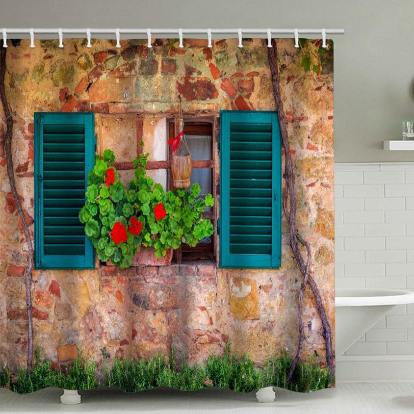 Pattern Landscape Bathroom Shower Curtain Waterproof Hook Bath Accessories Decor