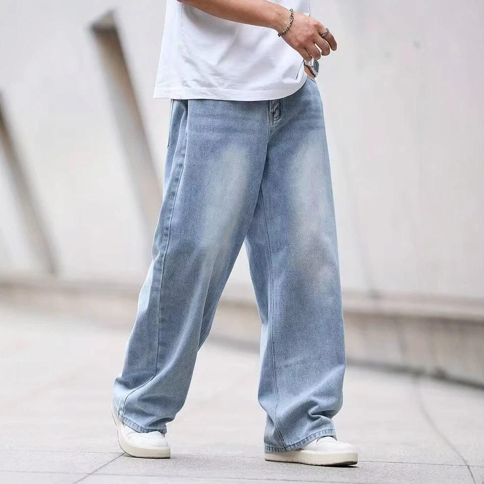 American high street wide-leg straight jeans men's washed old loose summer new thin trousers