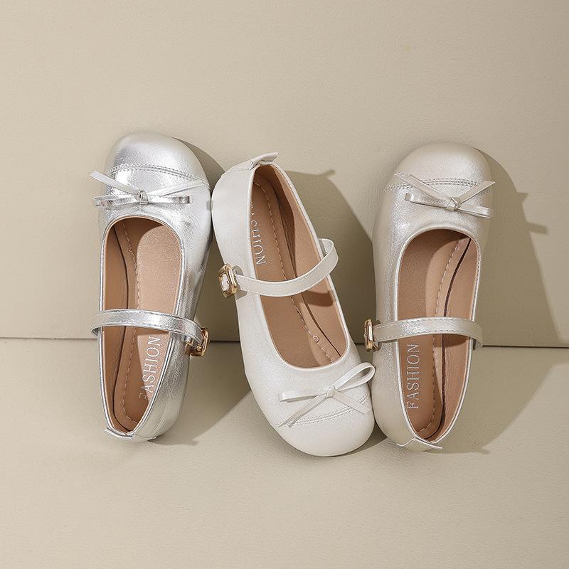 French bow Mary Jane single shoes women's 2025 summer new round head gentle thick heel comfortable commuting small leather shoes