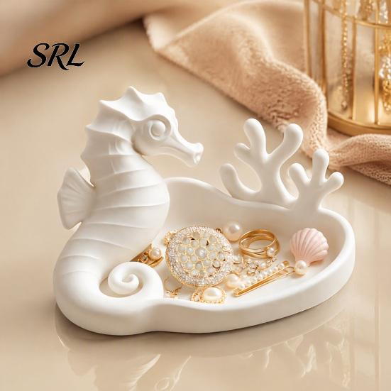 Coastal Style Home Decor Seahorse Coral Jewelry Tray, 3D Printed Ocean Themed Ring Earring Desktop Storage Tray Holder, Decorative Trinket Dish