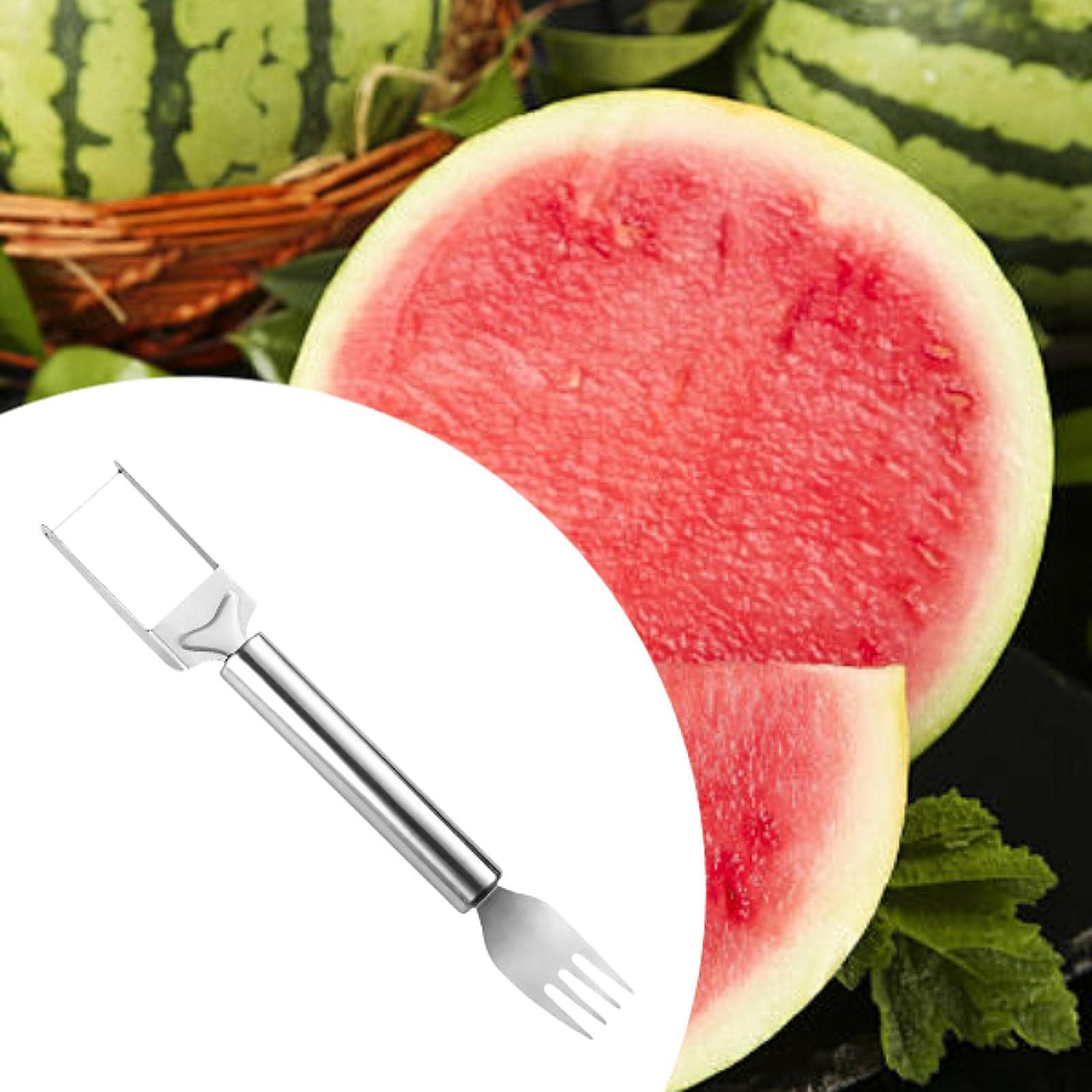 

Нож и вилка для арбуза 2 в 1, компактный портативный многоразовый кухонный гаджет для дыни, фруктовый гаджет Argent and black