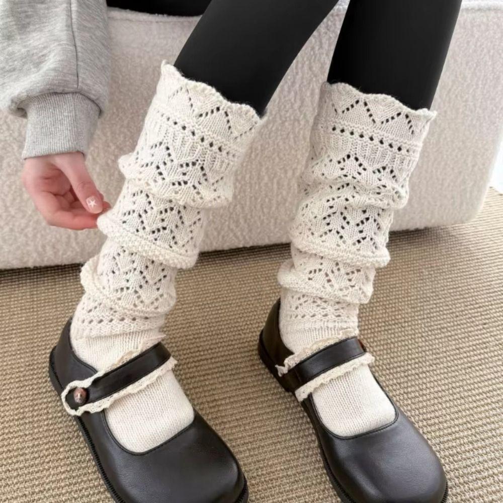 Y2K Knitted Foot Cover Hollow Out Women Leg Warmers Simple Mid-tube Sock Home Wear