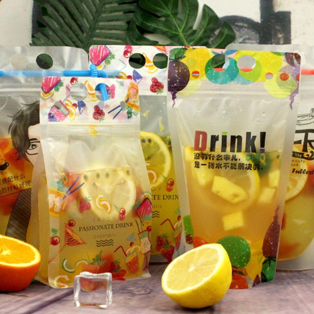 Portable Disposable Beverage Bags with Straw 450ML Ice Drink Pouches Leak Proof Resealable Drink Pouches