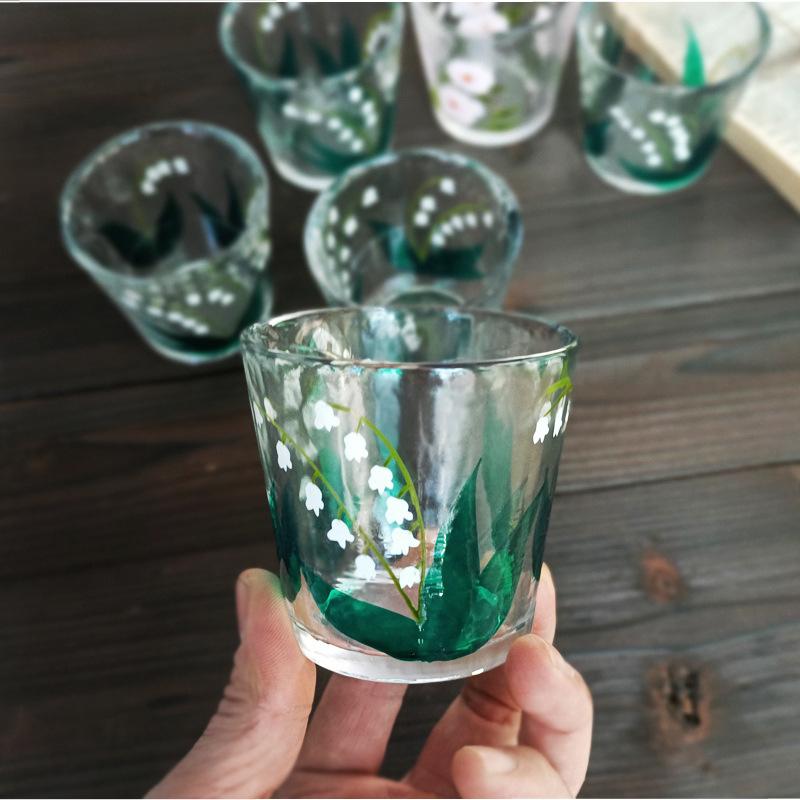 

Japanese Style Hammered Hand Painted Lily of The Valley Crystal Glass Cup for Whiskey Tea Water 101-200ml